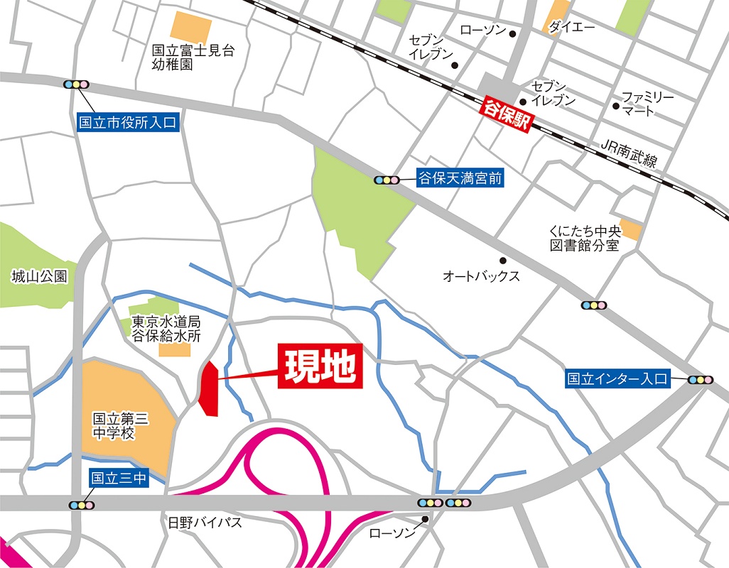 案内図・カーナビへの入力は「国立市谷保833-1」 案内図・カーナビへの入力は「国立市谷保833-1」