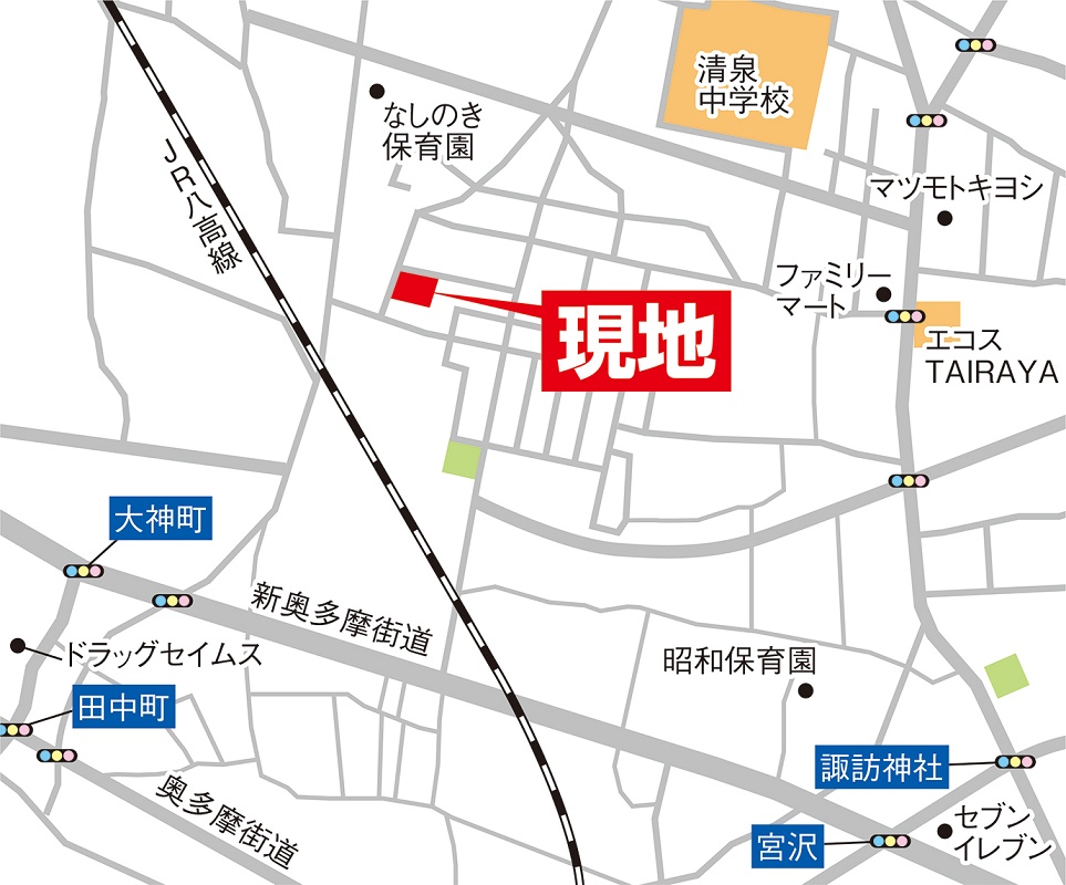 案内図・カーナビへの入力は「昭島市宮沢町2-693-3」 案内図・カーナビへの入力は「昭島市宮沢町2-693-3」